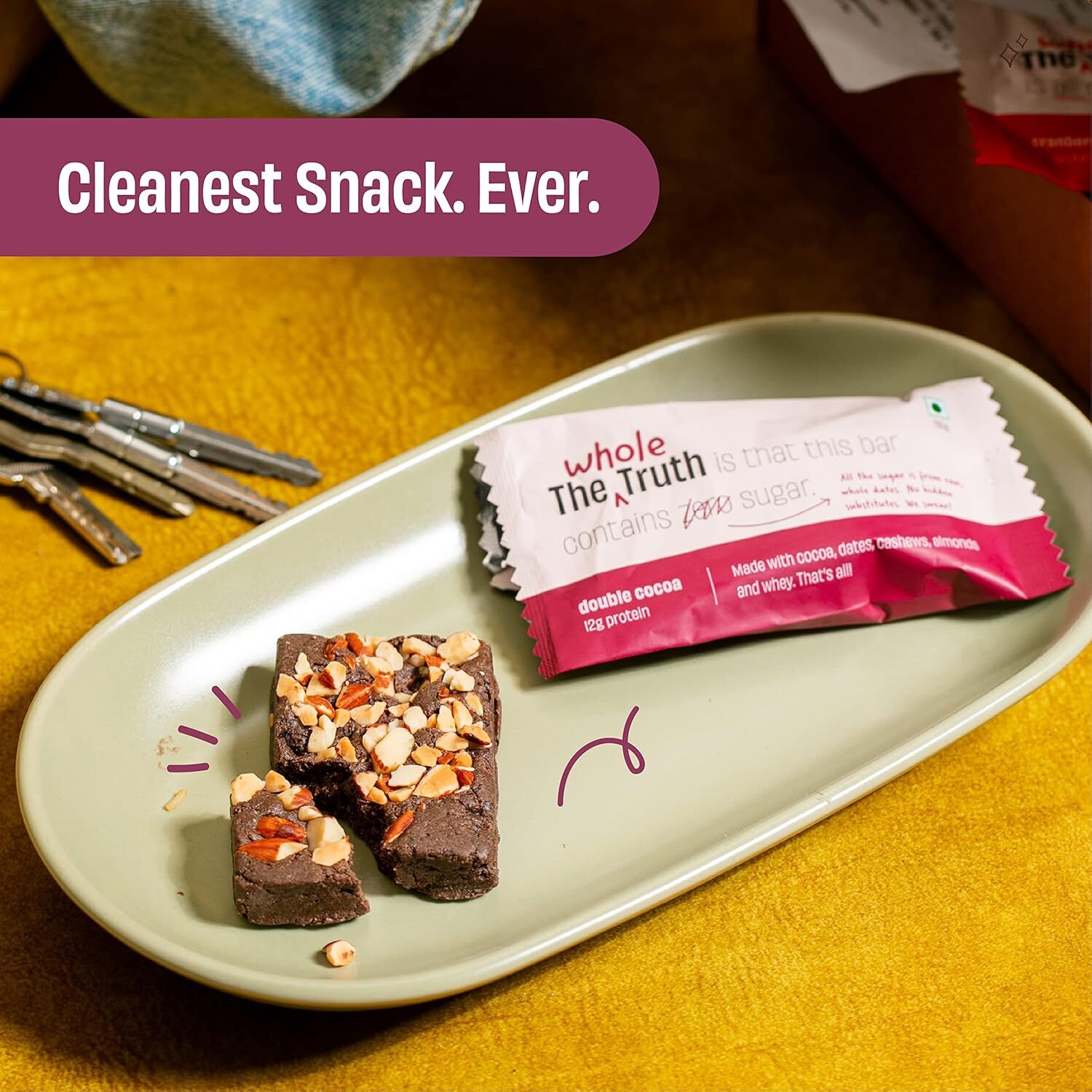 The Whole Truth Protein Bars All-in-One No Added Sugar Pack of 6 x 52 g each