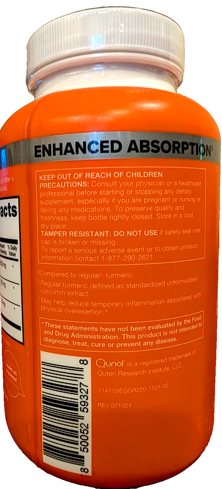 Qunol Turmeric (95%Curcuminoids) 1500 mg+Ginger+Black Pepper 180caps EXP 10/2026