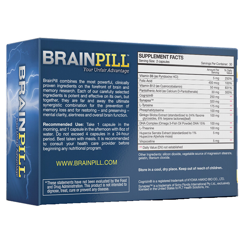 BRAINPILL Nootropics Focus Memory Mental Stamina Brain Pill Supplement 6 Months