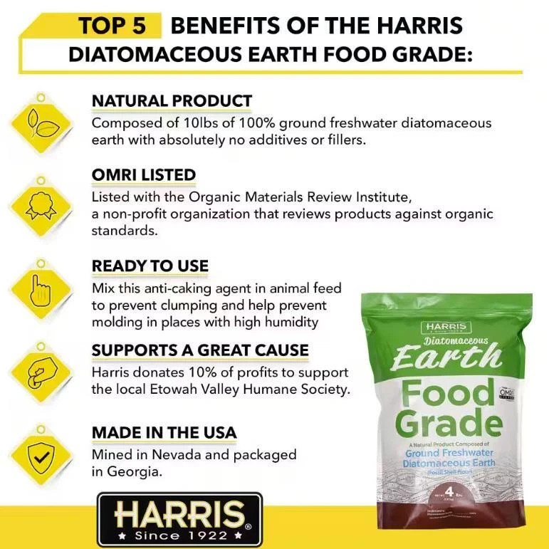 Harris – 4 lbs. (64 Oz)- Diatomaceous Earth Food Grade – 100% Pure