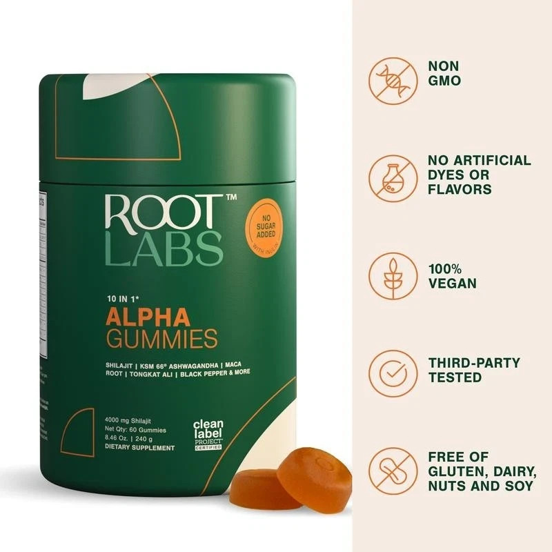 Root Labs 10-1 Alpha Gummies | 4000 mg Pure Shilajit with KSM-66 | 60 Gummies
