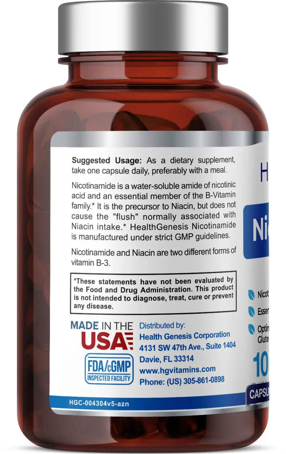 Health Genesis Nicotinamide Vitamin B-3 Flush Free 500 mg 100 Caps