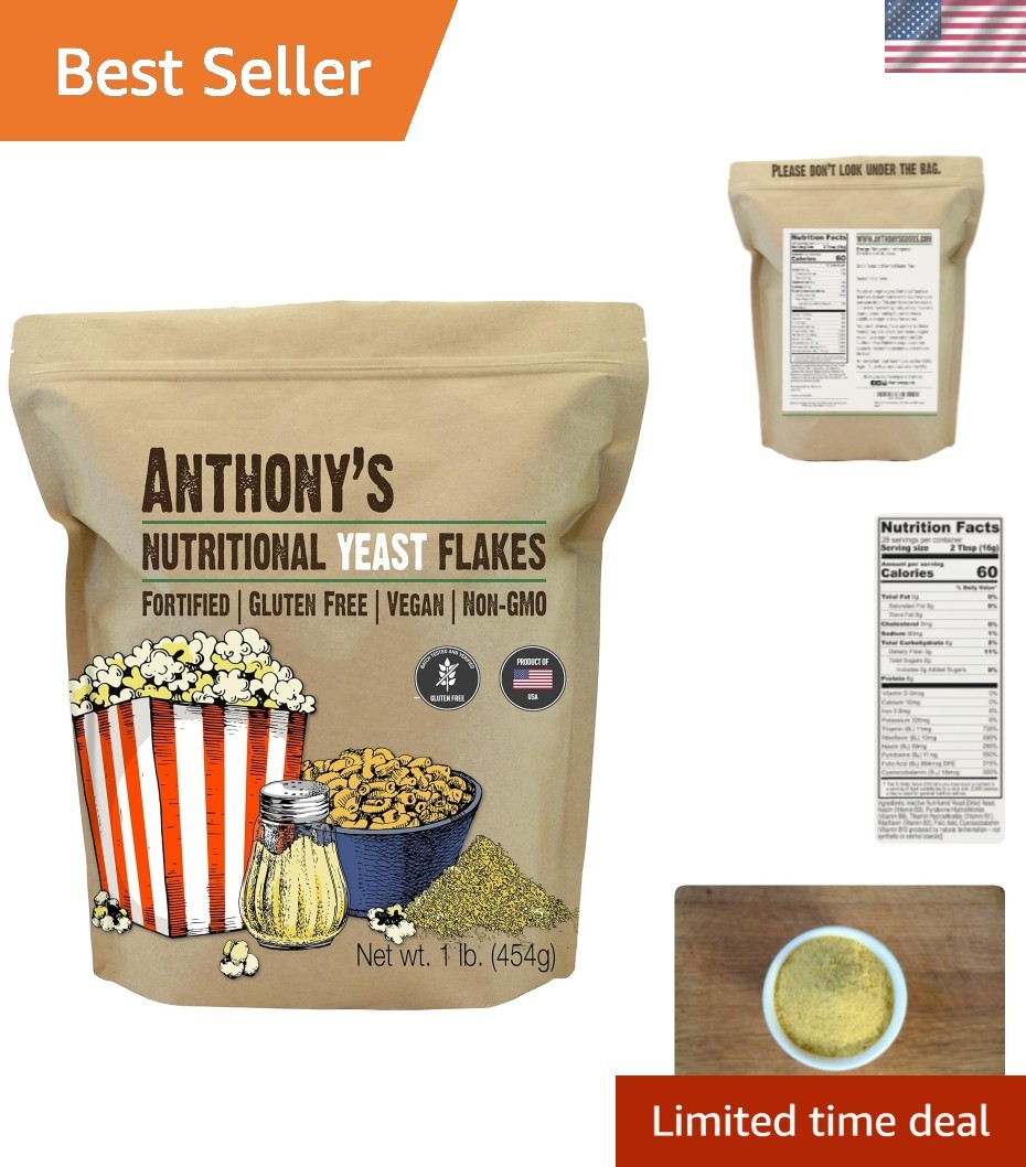 Nutritional Yeast Flakes, 1 lb, Fortified, Gluten Free, Non GMO,