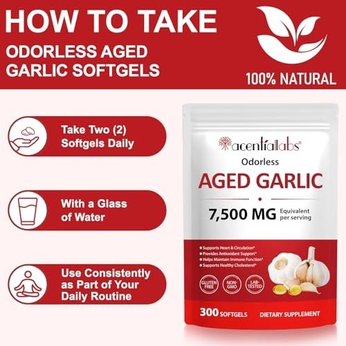 Odorless Garlic 7500Mg per Servings, 300 Softgels | 2 Years Aged Garlic Extra.