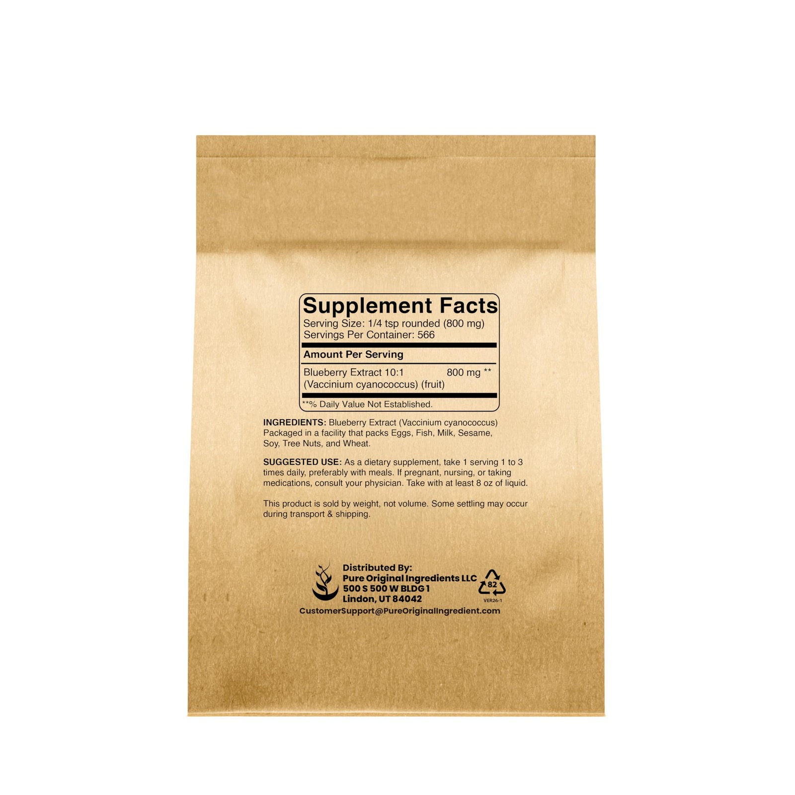 Pure Original Ingredients Blueberry Extract Powder 1 Lb Pure Herbal Supplement