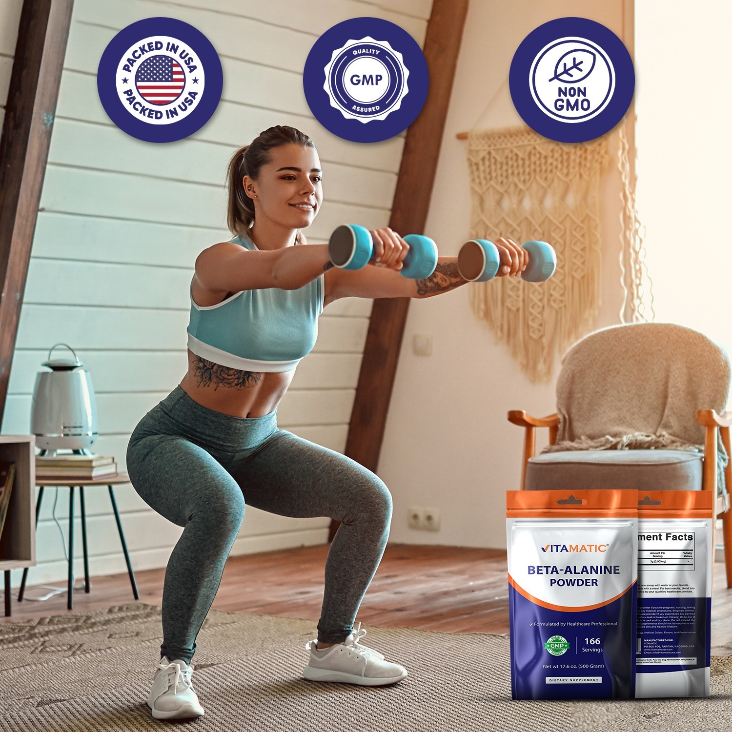 Vitamatic Beta-Alanine Powder – 3000 mg per Serving–Pure Beta Alanine-500 Gram