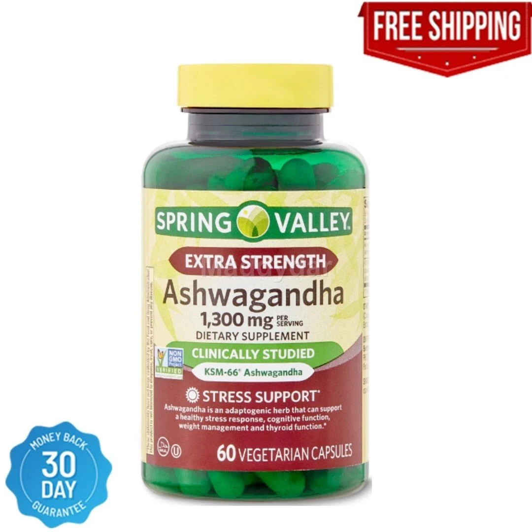 Spring Valley Extra Strength Ashwagandha 1300 mg, 60 Vegetarian Capsules