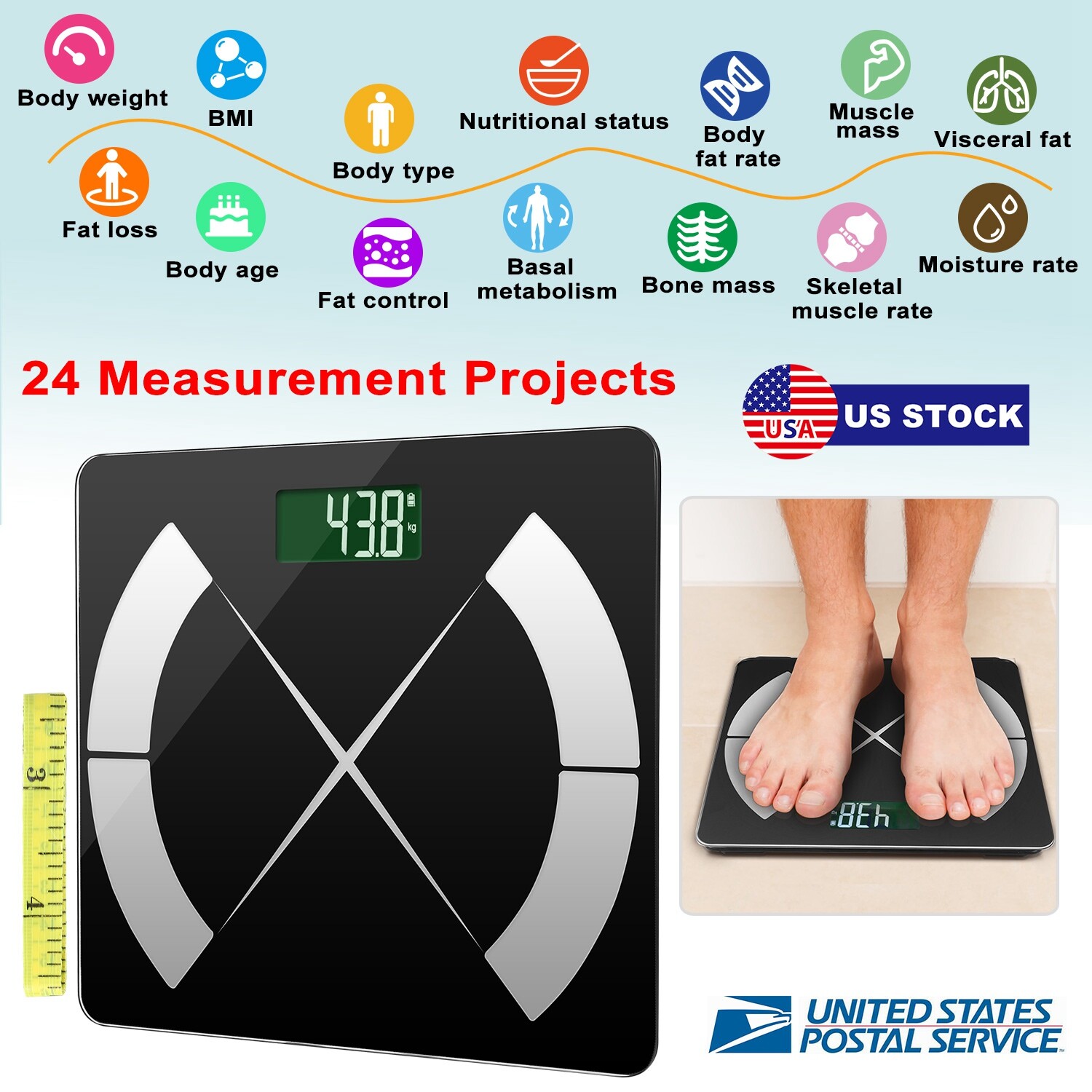 Smart Body Fat Scale Body Composition BMI Weight Scale Digital iOS & Android App
