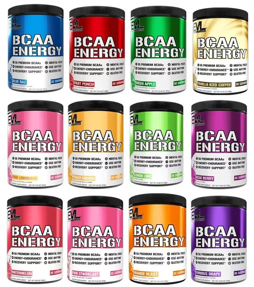 EVL Evlution Nutrition BCAA Energy Amino Acid Pre-Workout Powder – 30 & 65 Srv