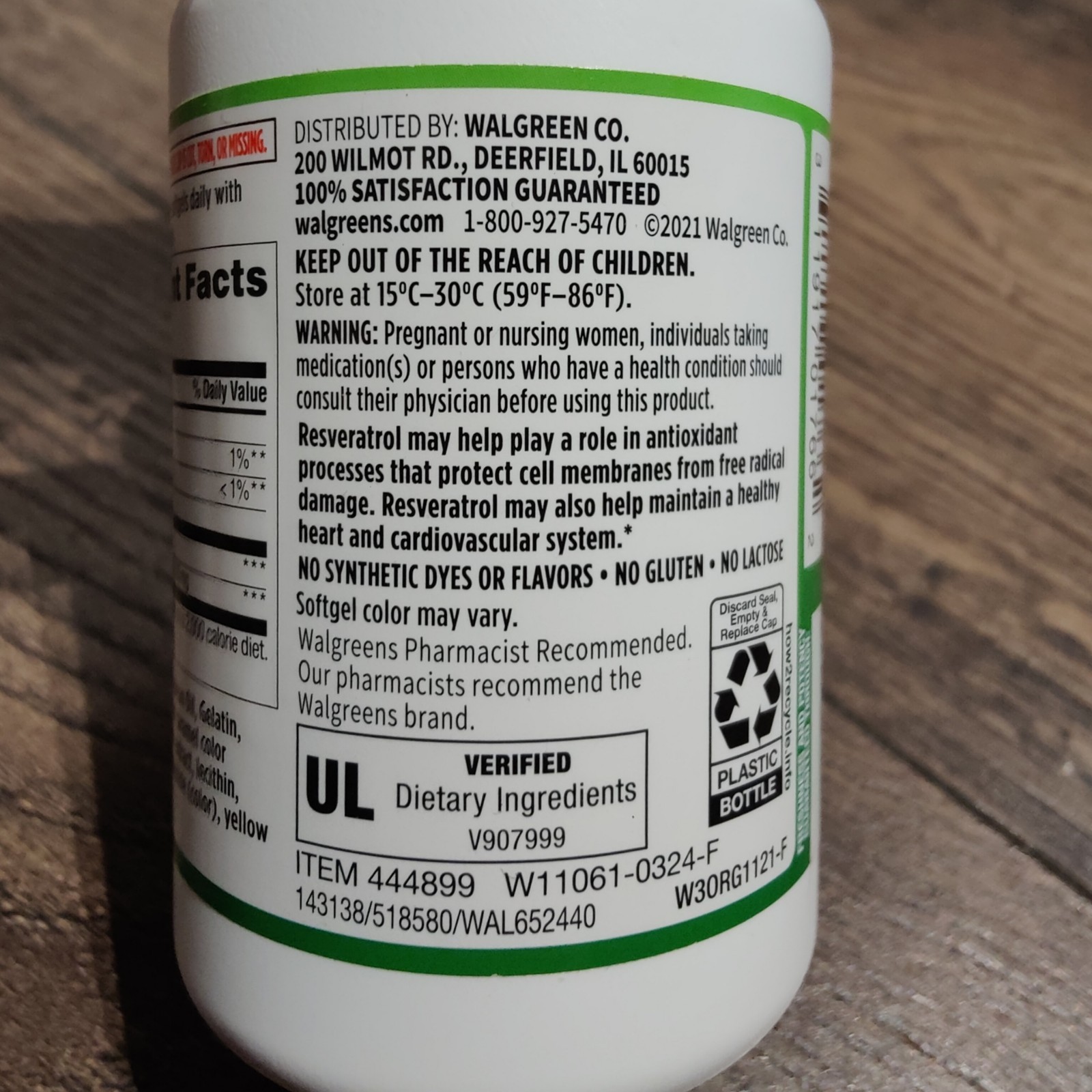 Walgreens Resveratrol 500mg 60 Softgels – Made In USA – 3rd Party Lab Tested