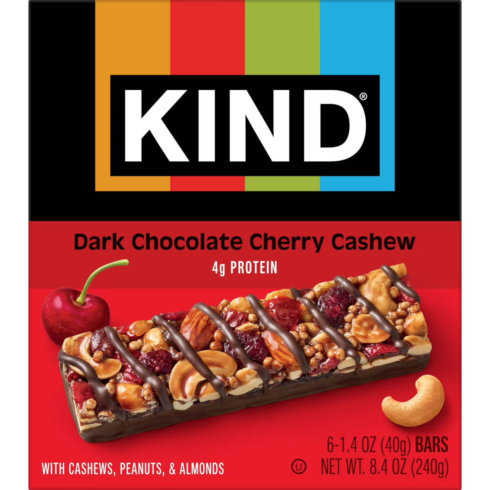 KIND Gluten Free Dark Chocolate Cherry Cashew Snack Bars, 1.4 oz, 6 Count Box