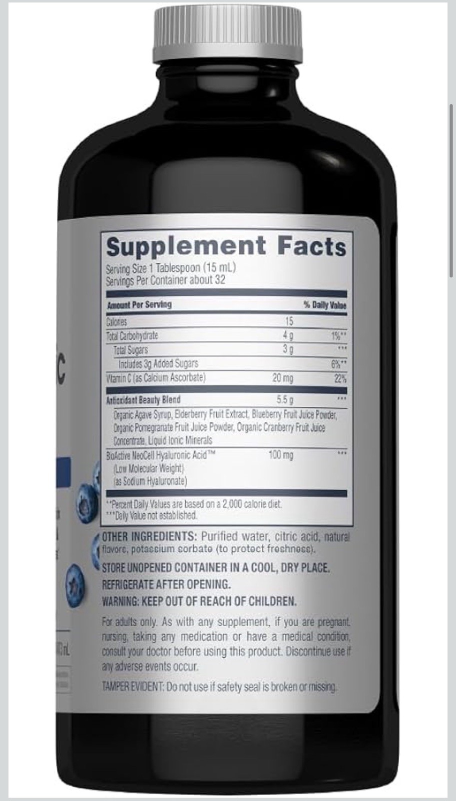 Hyaluronic Acid Liquid | 16 Fl Oz | Vitamin C | Blueberry Flavor | by NeoCell