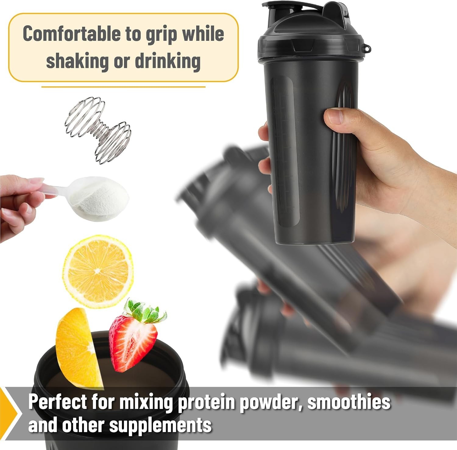 Leak-Proof 28 oz Protein Shaker Bottle with Stainless Steel Whisk – BPA Free