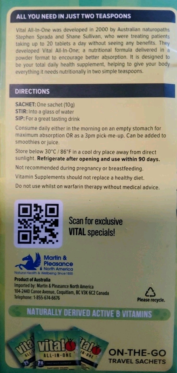 Vital All In One- Unflavored Single Serving On The Go 10g Probiotic Powder