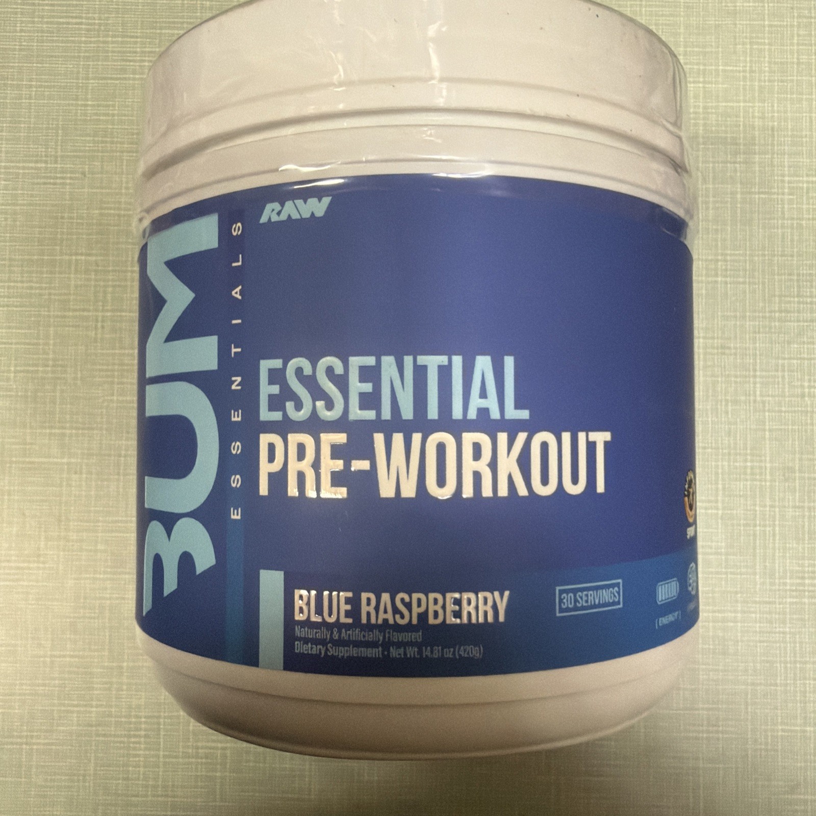 Bum, Essential Pre-Workout, Blue Raspberry, 14.81oz (420g) Exp 10/26 NEW SEALED