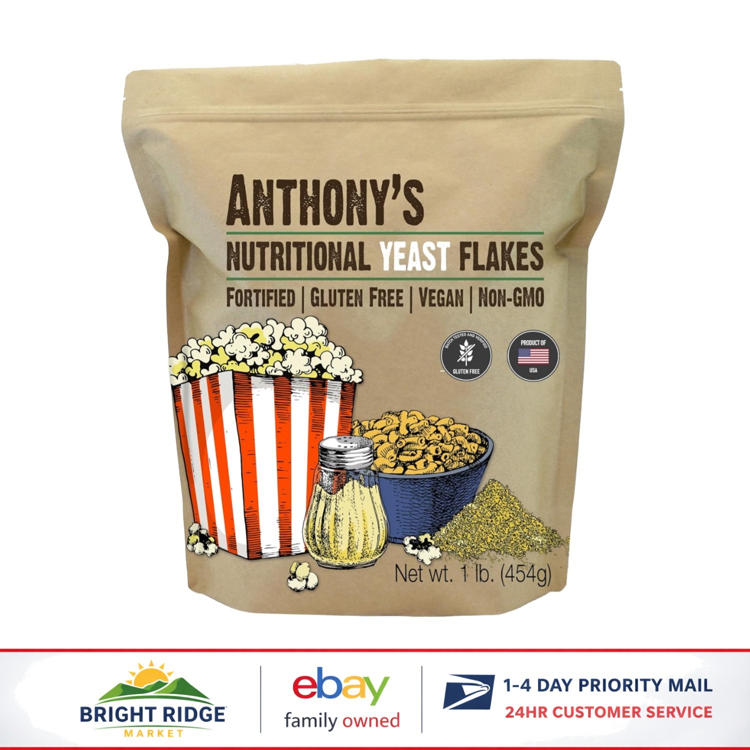 Nutritional Yeast Flakes, 1 lb Bag, Fortified, Ideal for Plant-Based Diets