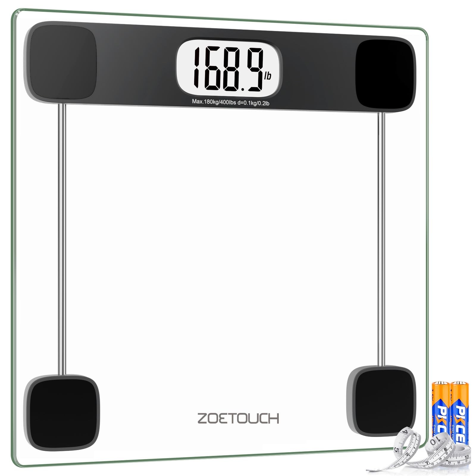 Digital Bathroom Scale Body Weight 400lb LED Display Step On Tempered Glass