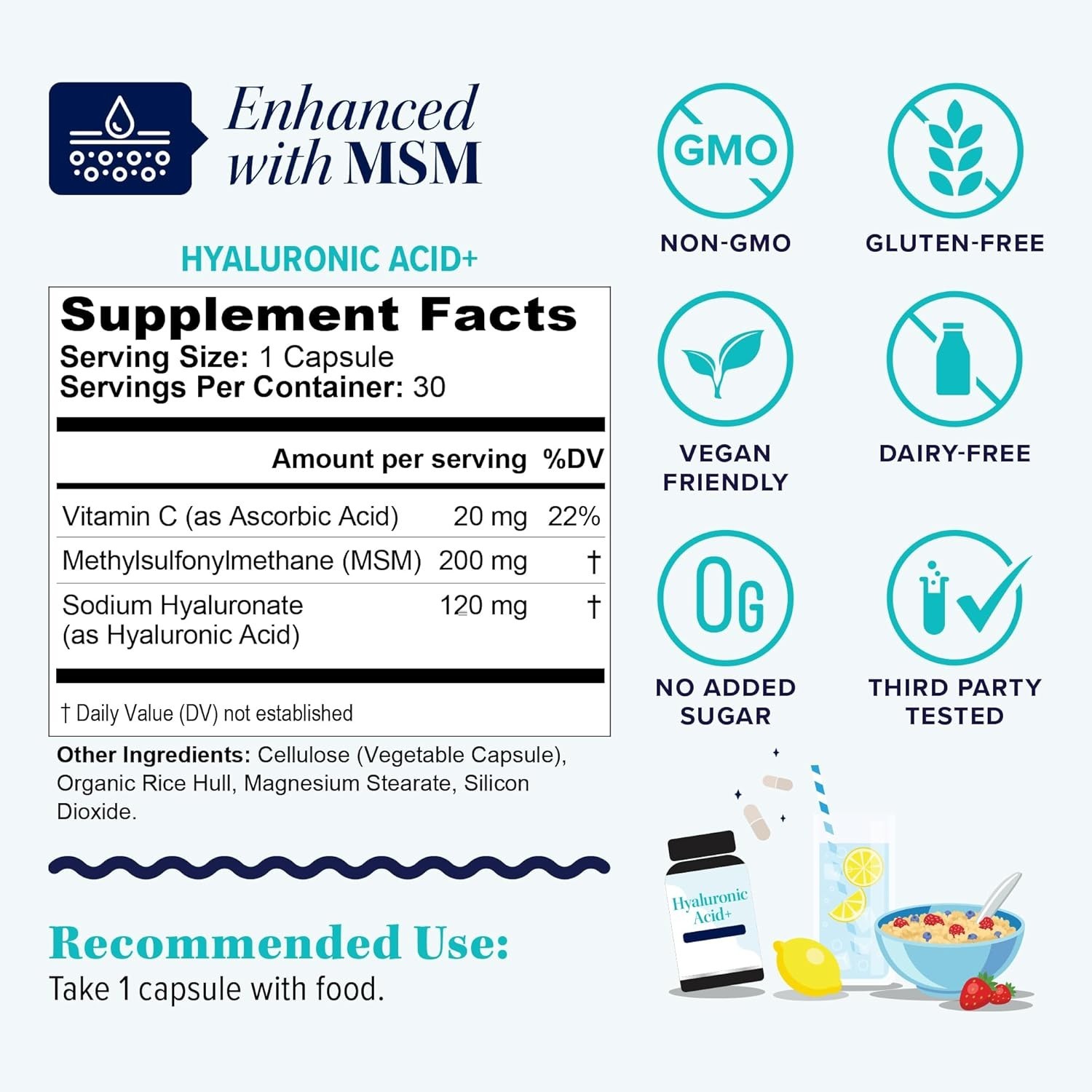 Hyaluronic Acid Skin & Joint Support Supplement MSM Vitamin C Sodium Hyaluronate