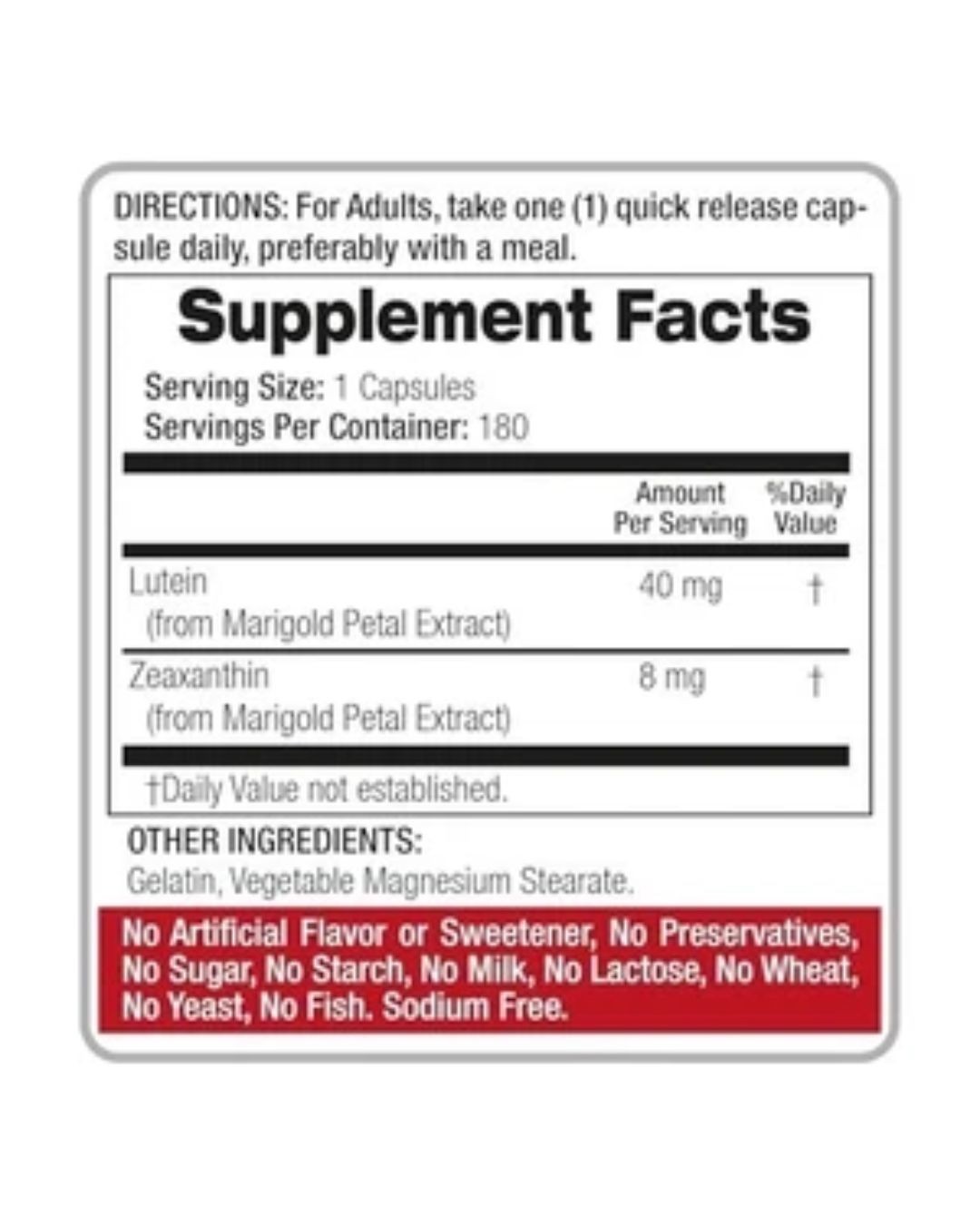 Lab | Lutein |180 Capsules |40 Mg| Lutein 40Mg | Lutein and Zeaxanthin Supplemen