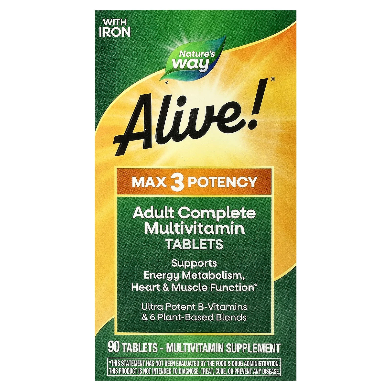 2 X Nature’s Way, Alive!� Max3 Potency, Adult Complete Multivitamin, With Iron,