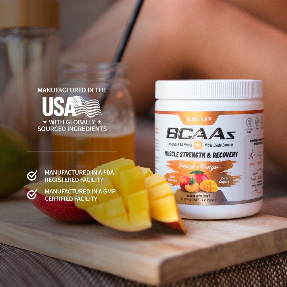 Snap Supplements Peach Mango BCAA Powder – Amino Energy – 2 Pack