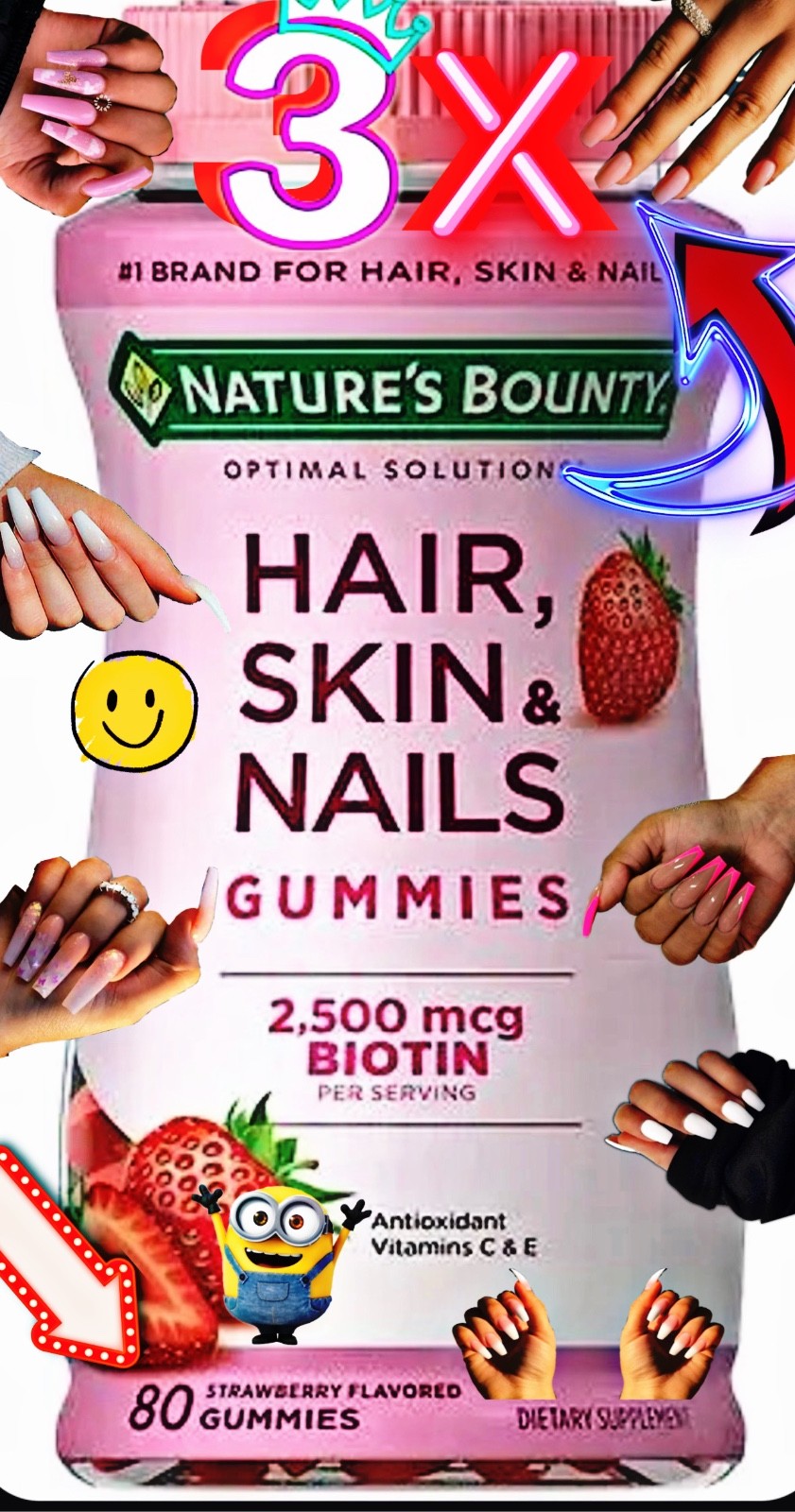 hair skin and nail gummies 3x Bottles SHIP ASAP