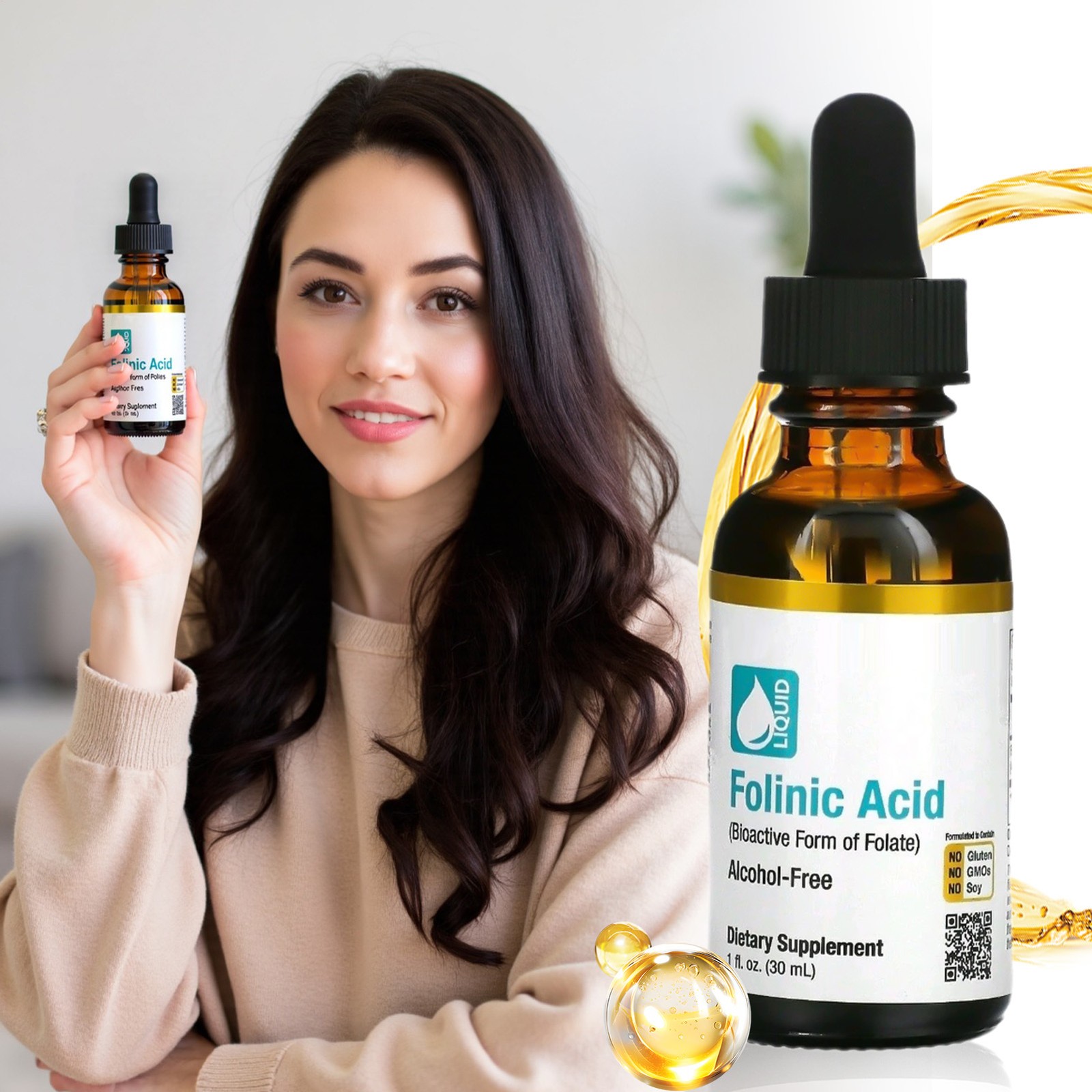 2 Pack Folinic Bioactive Folate Nutrition Alcohol Free 30ml Liquid Acid US