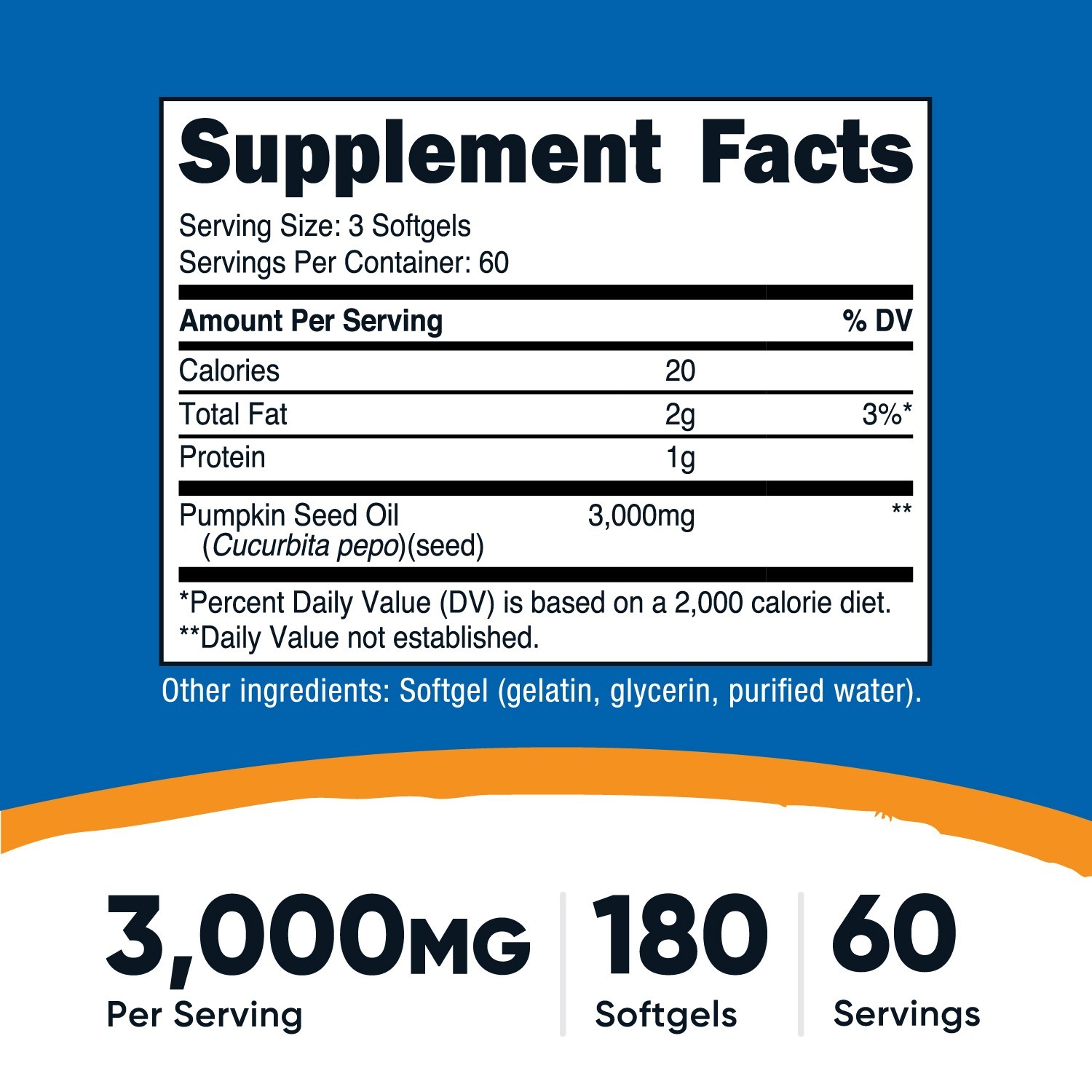 Nutricost Pumpkin Seed Oil (3,000mg) 180 Softgels – GMO-Free, 60 Servings