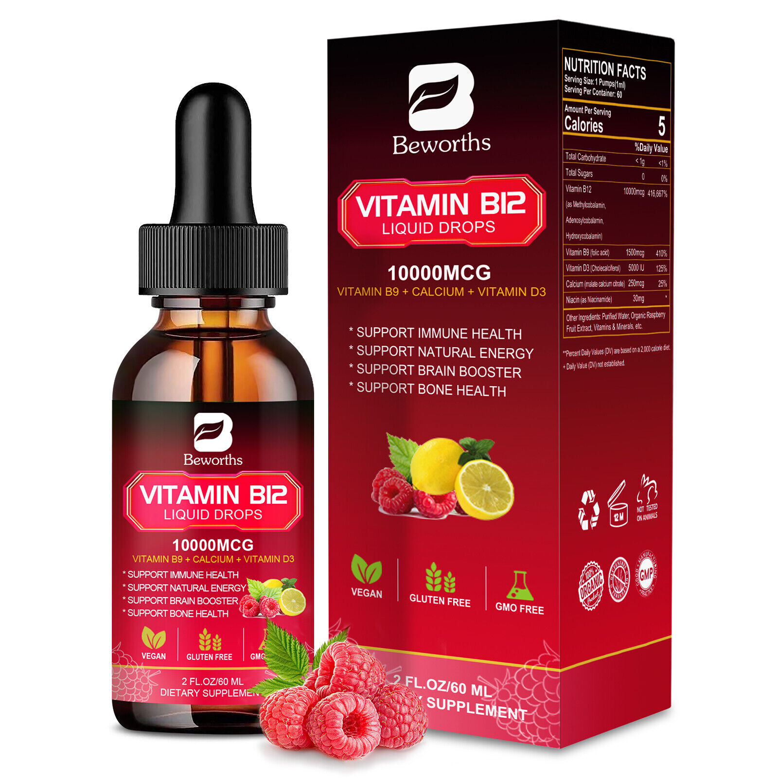 (4Pack)Vitamin B12 Supplement Liquid Drops Extra Strength Suport Immunity Energy