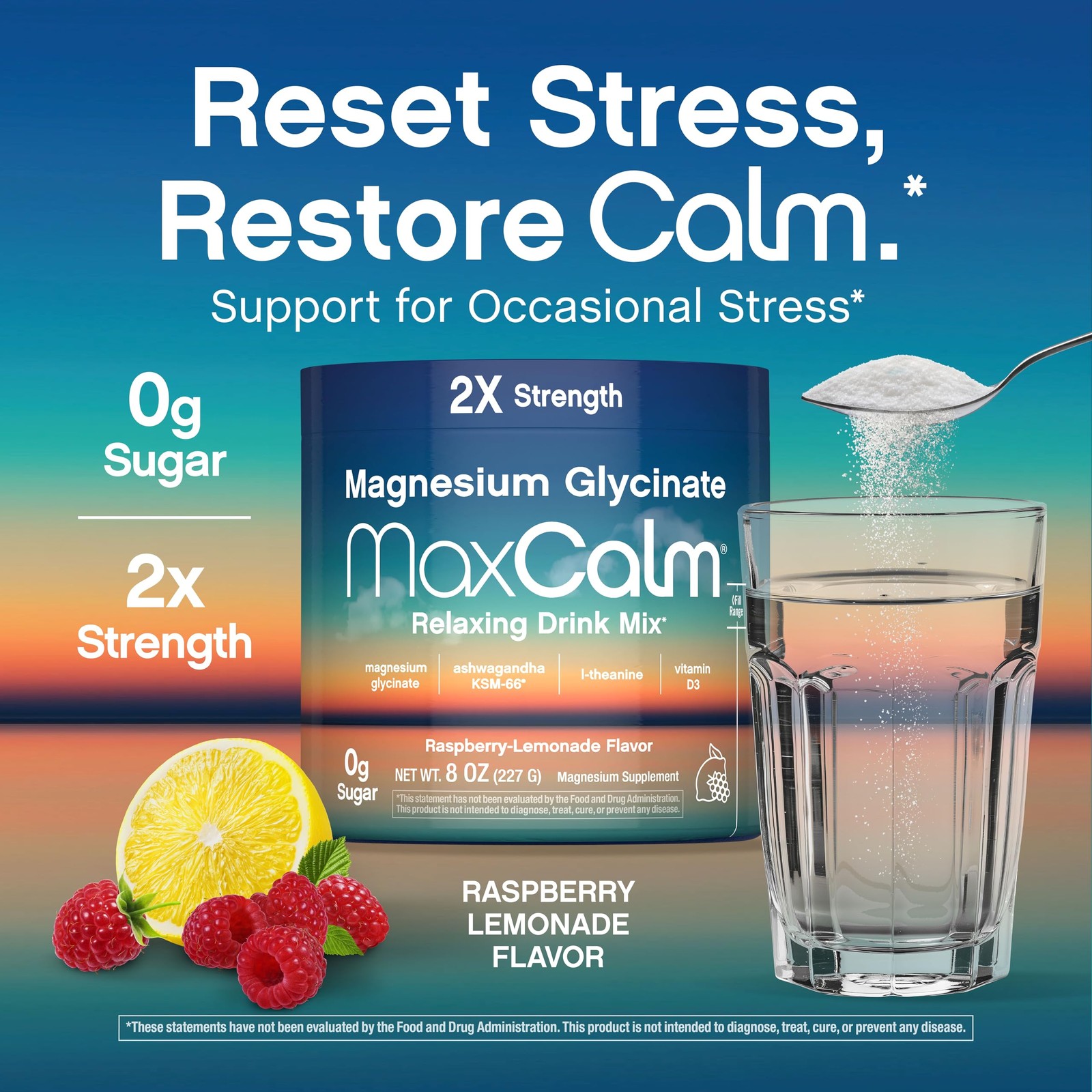 Max Calm Relaxing Drink Mix | Raspberry-Lemonade Flavor | Magnesium 8