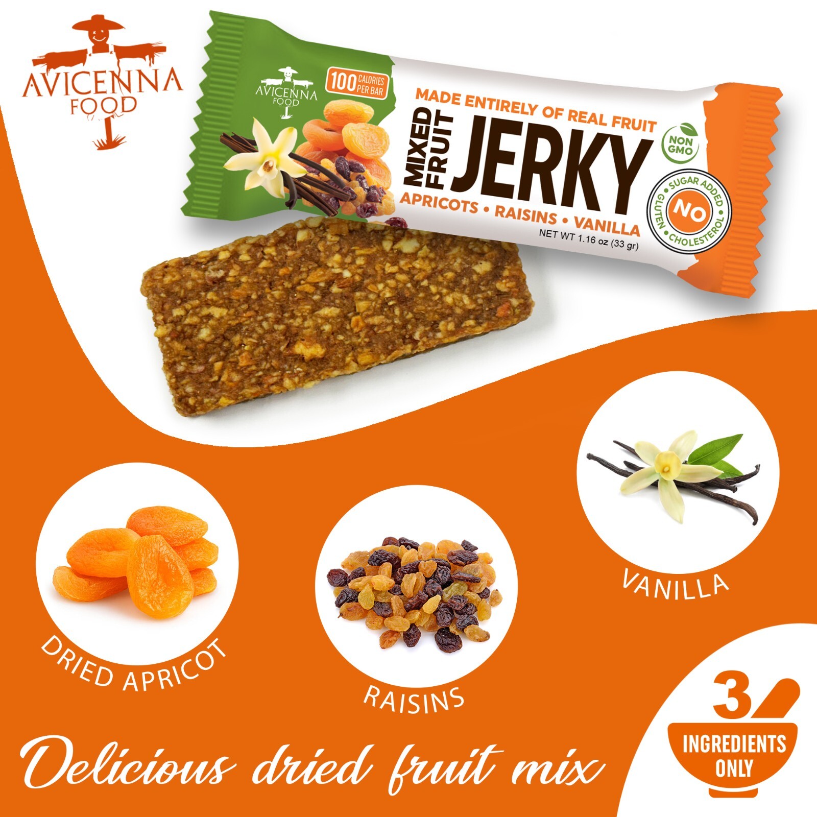 12 Natural Fruit Jerky Bars Dried Apricots Raisins Snack 13.9 Oz Vegan 100 Cal