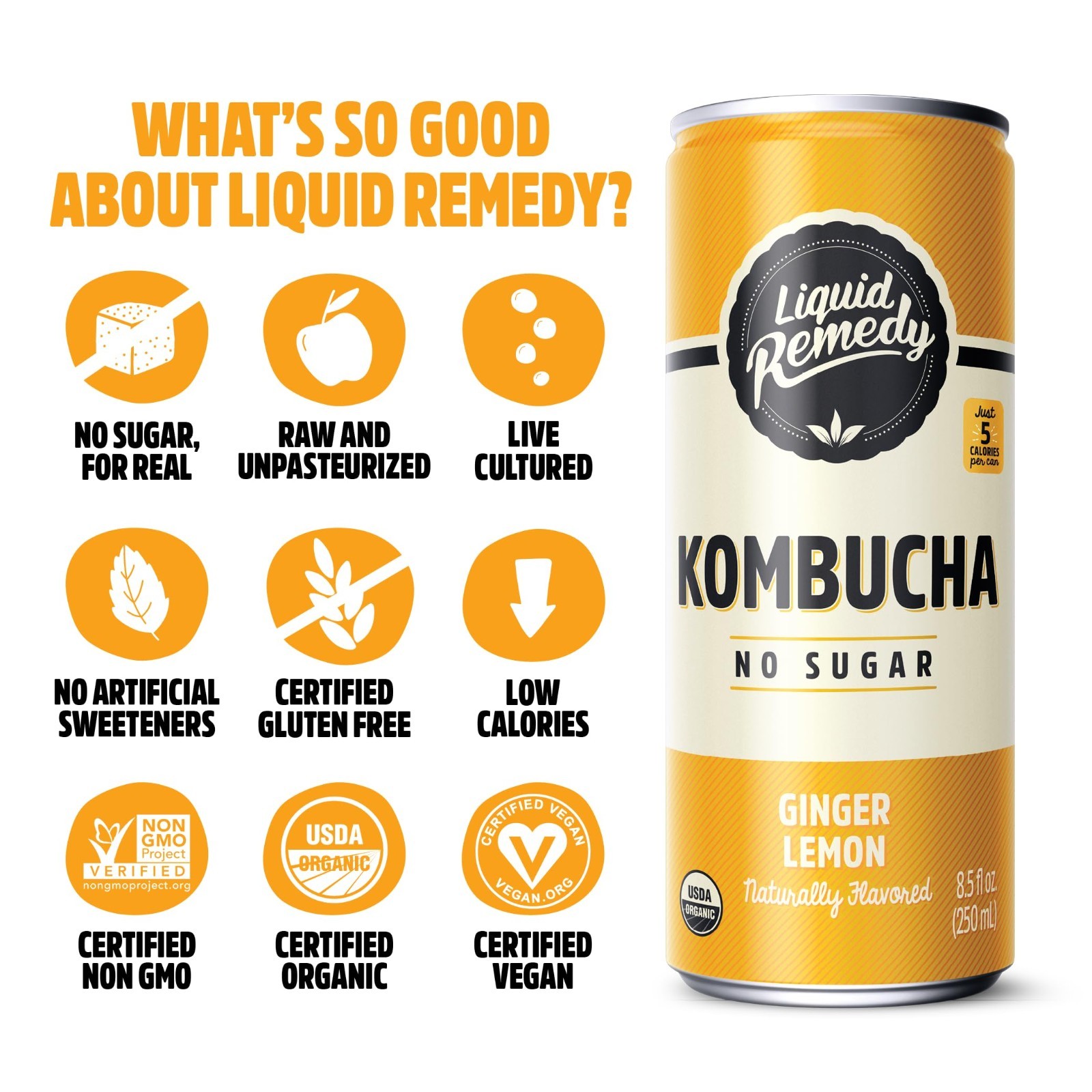 24Pk, 8.5 Fl Oz Liquid Remedy Sugar Free Organic Drink, Low Calorie.Ginger Lemon