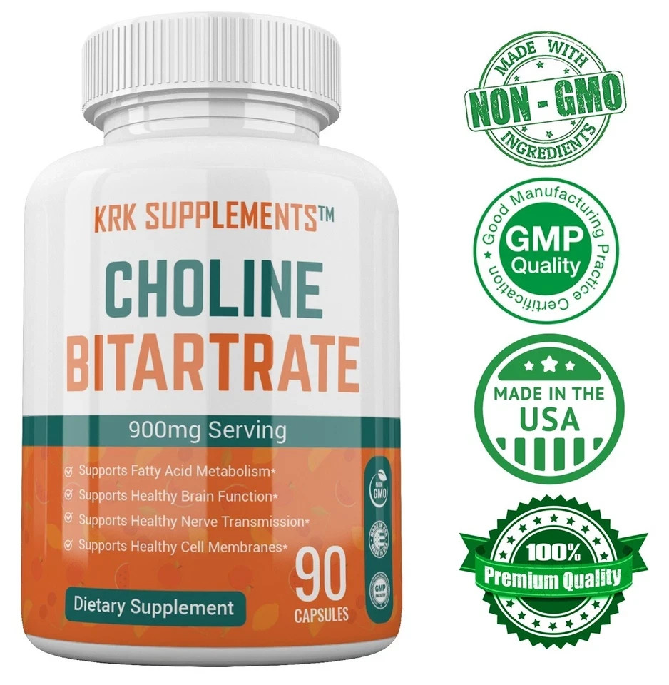 Choline Bitartrate 900mg Nootropic | Brain Memory & Fatty Liver | Pack of 5.