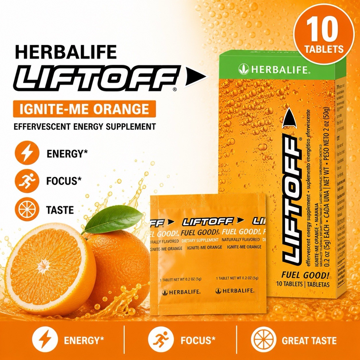 Herbalife Nutrition Liftoff Energy Support – 10 Tablets, Ignite-Me Orange 🍊