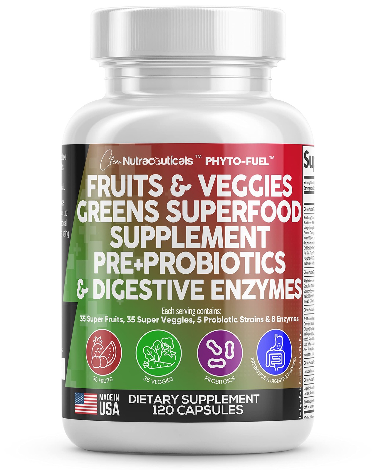 Clean Nutraceuticals Fruits and Veggies 120 Count (Pack of 1), Natural