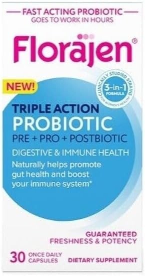 Florajen Triple Action Probiotic Pre + Pro + Postbiotic 30 Capsules 11/2025
