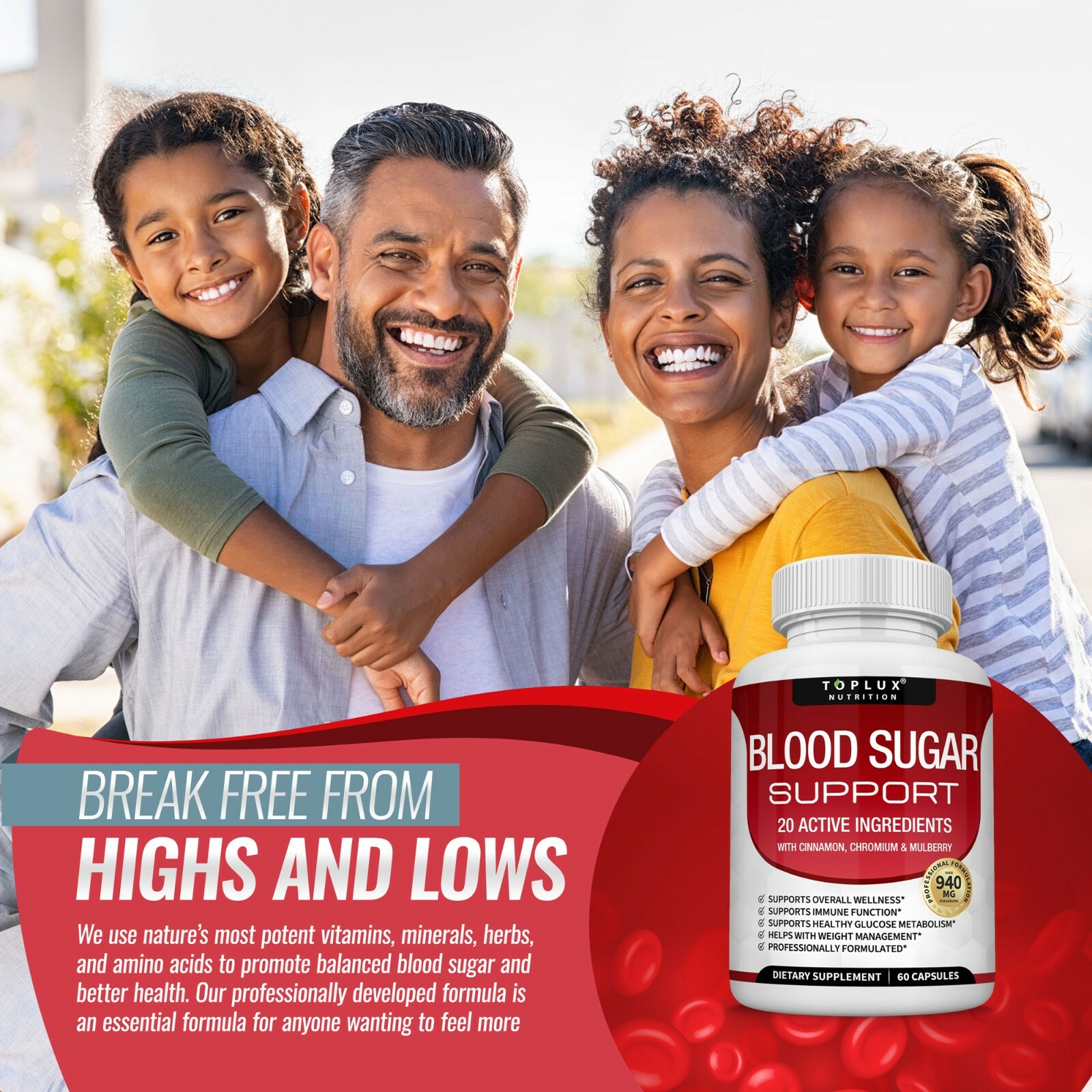 BLOOD SUGAR BLEND SUPPORT Alpha Lipoic Acid & Cinnamon 20 Herbs Complex(2 Pack)