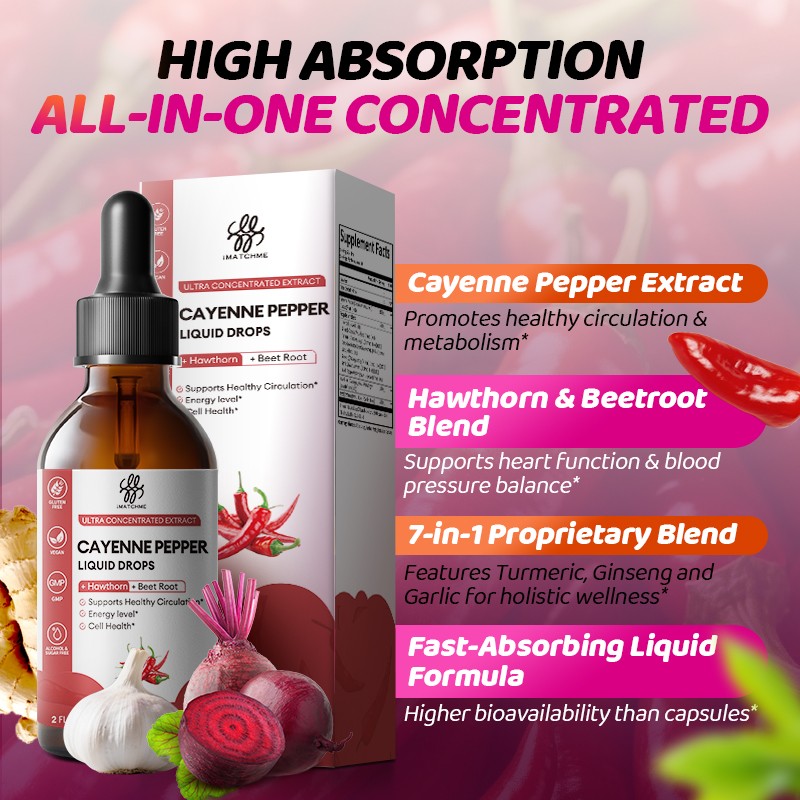 3*60ml Cayenne Pepper Drops Supplement Liquid + Hawthorn Liquid Drops