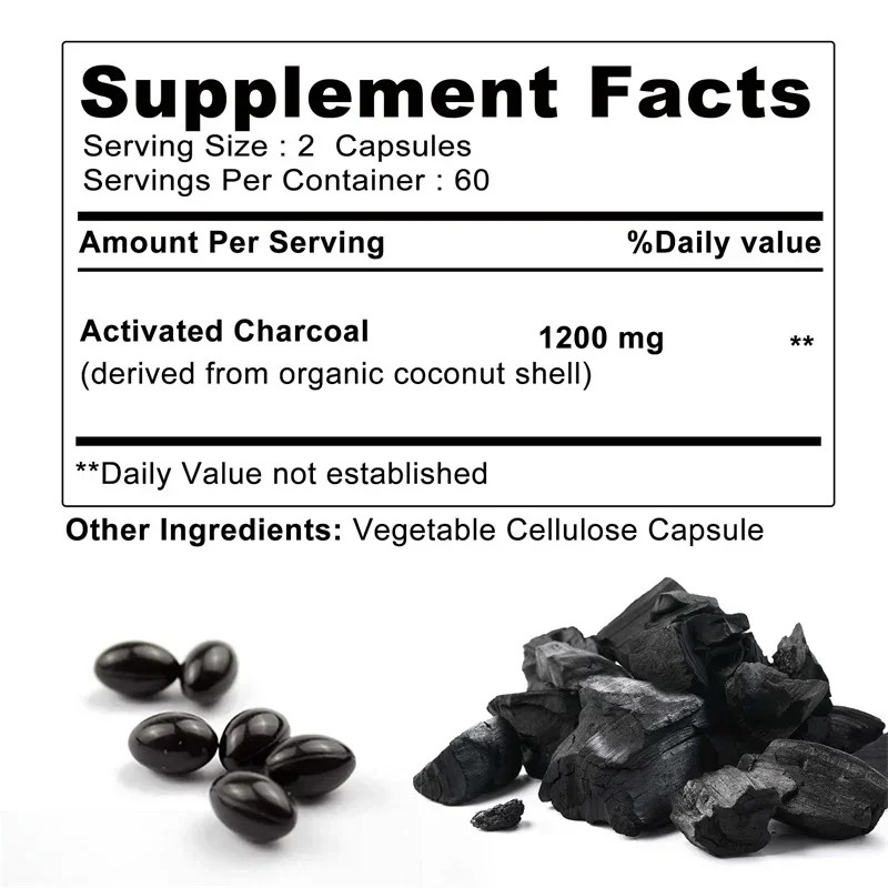 Activated Charcoal 120pcs – Relieve Gas & Bloating, Detox & Bowel, Digestive
