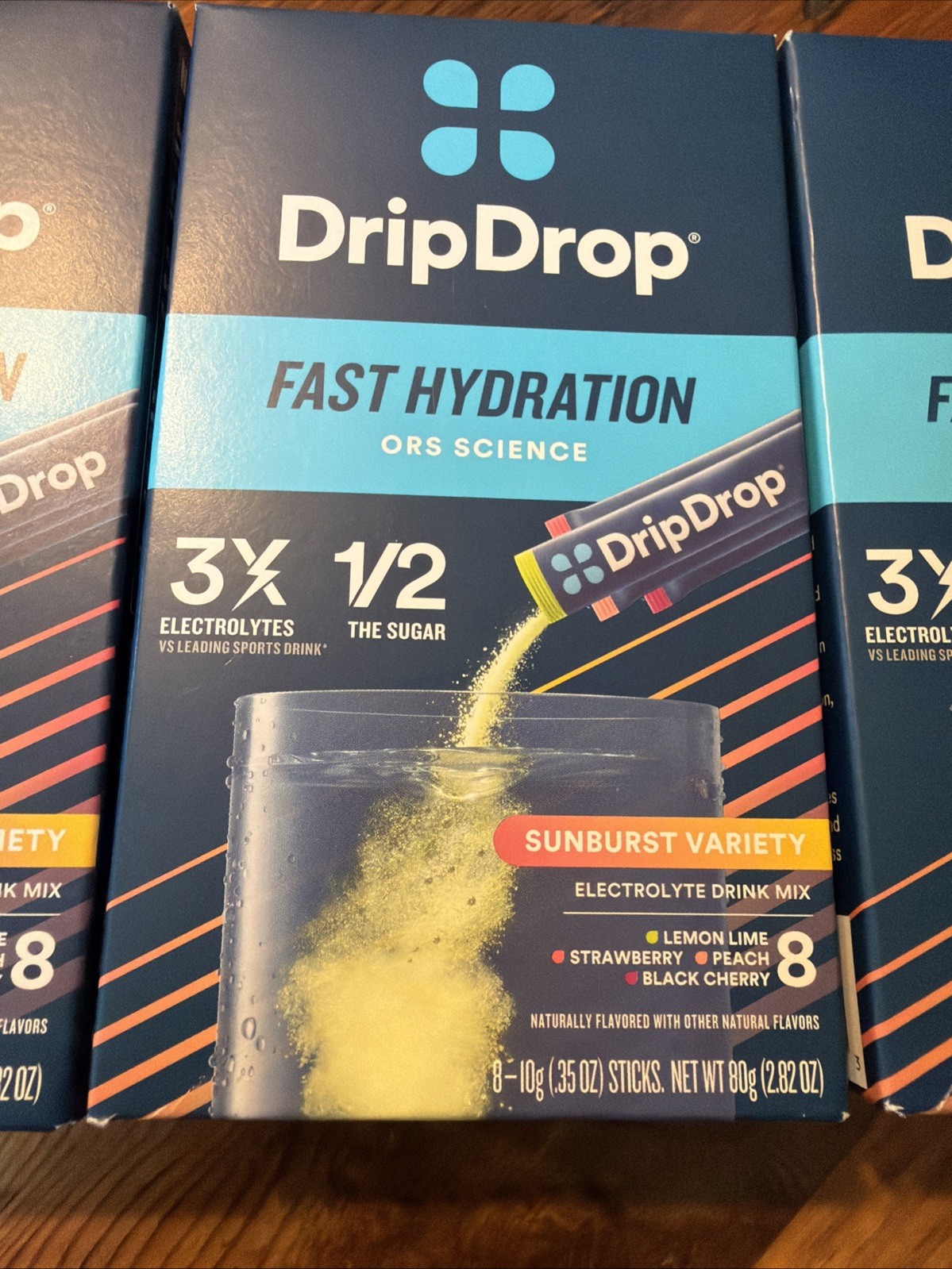 3x DripDrop Sunburst Electrolyte Powder Mix Lemon Lime Strawberry Peach Cherry