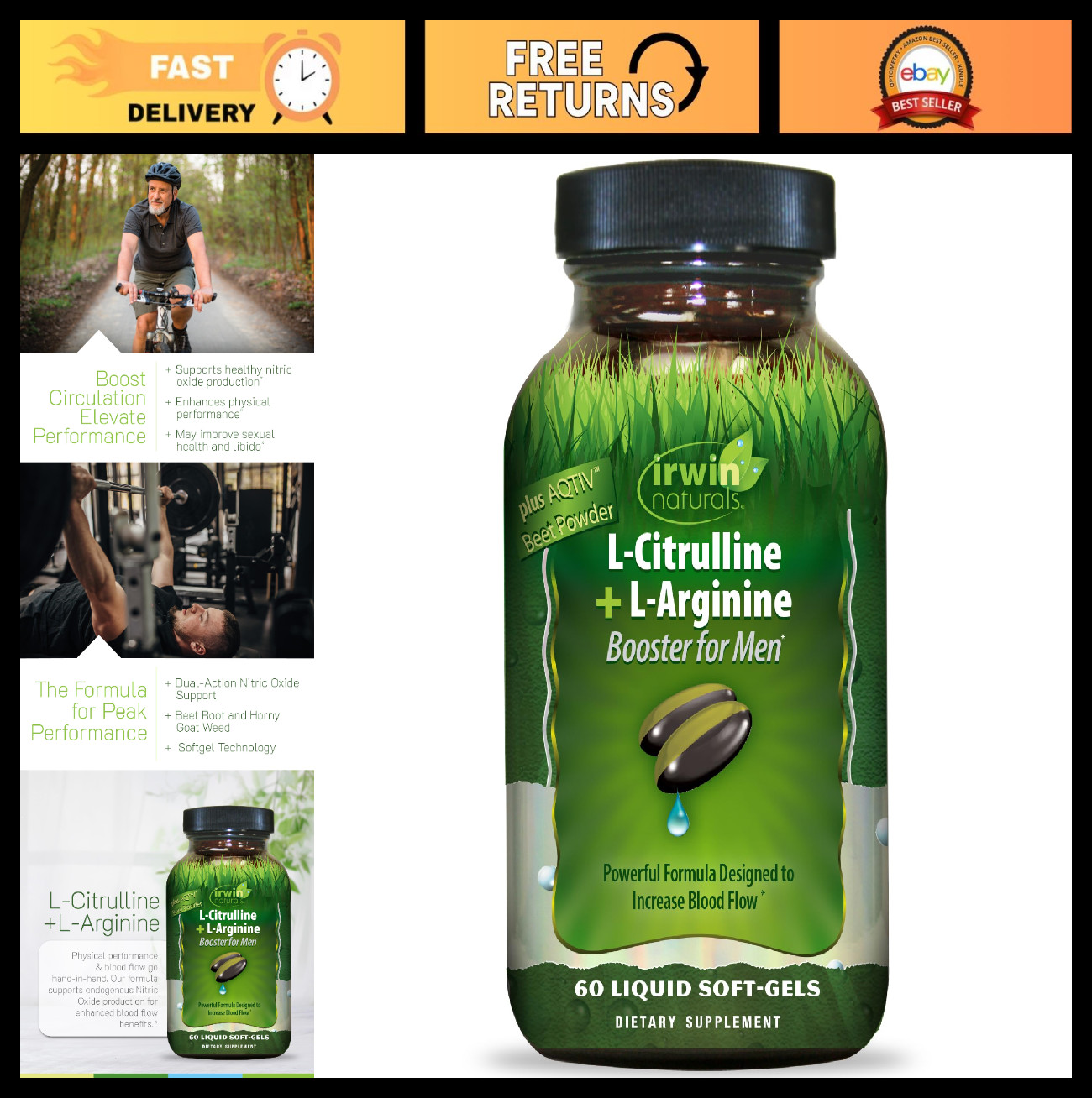 L-Citrulline L-Arginine Softgels – 60 Liquid Capsules for Nitric Oxide & Circula