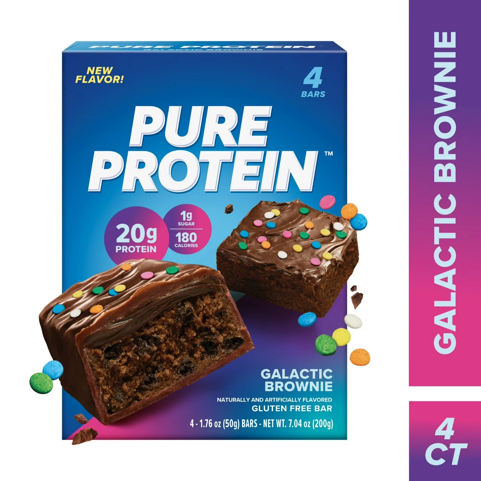Pure Protein Bars, Galactic Brownie, 20g Protein, Gluten Free, 1.76 oz, 4 Ct..