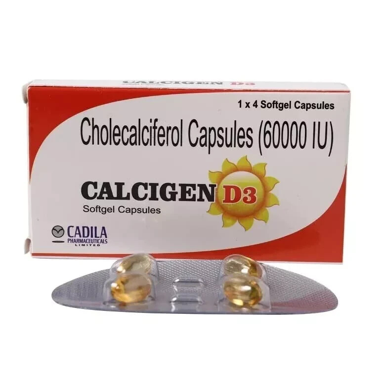 CADILA Calcigen D3 (Vitamin D3 – Cholecalciferol) 60000 IU (5 X 4 Caps)