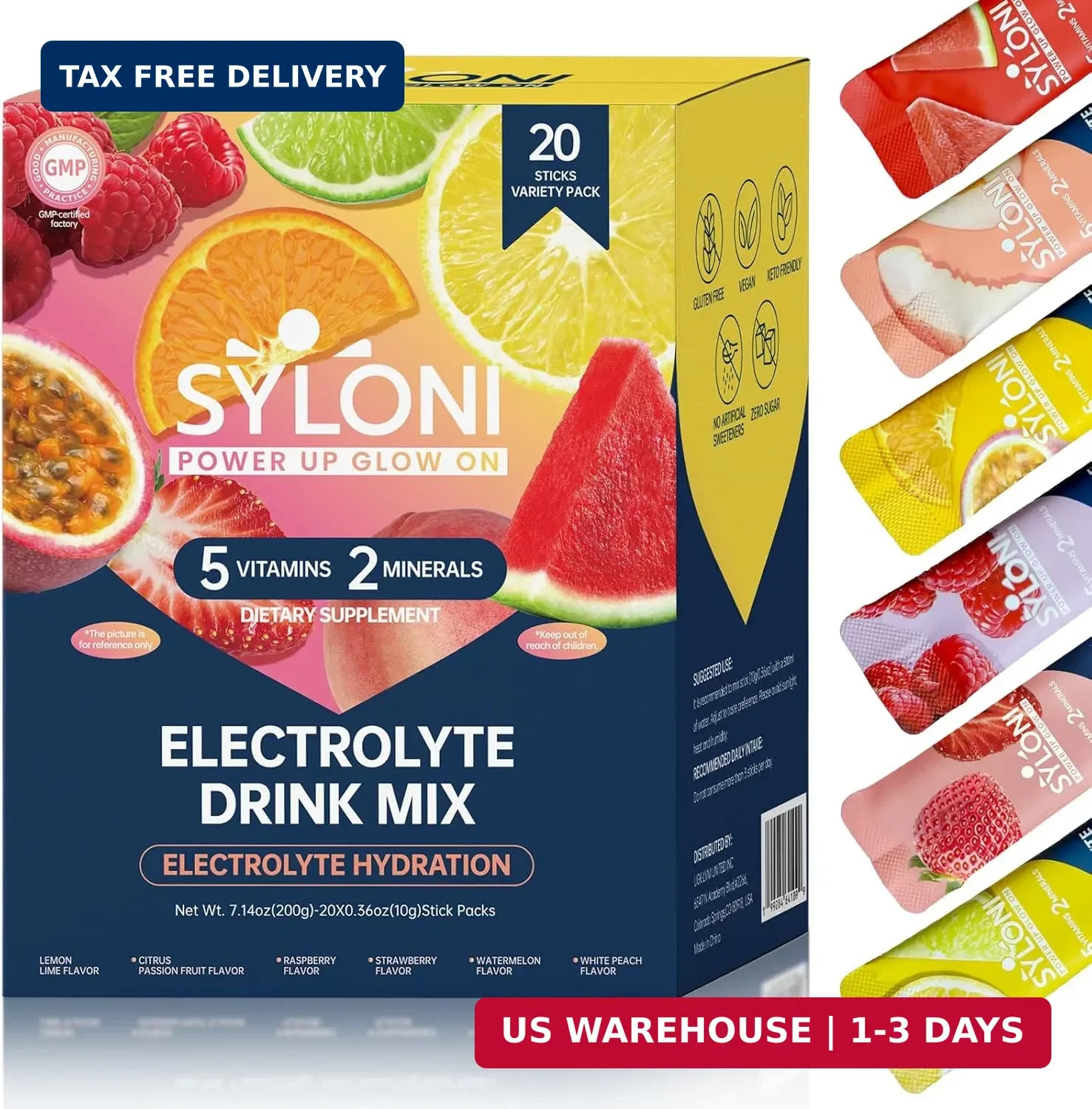 Electrolytes Powder Packets, Trial Variety Pack(20 Sticks), Sugar Free Hydration