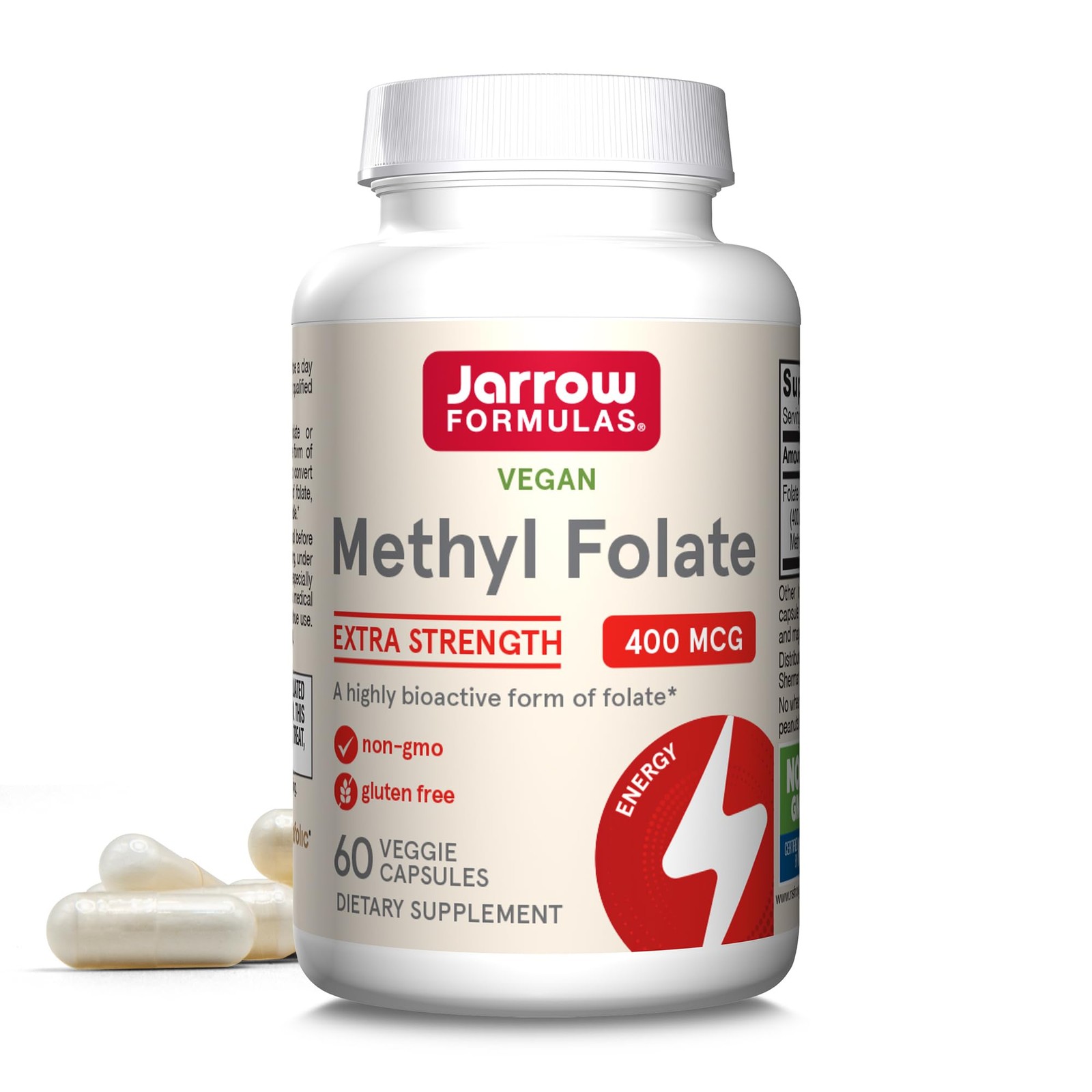 Jarrow Formulas Extra Strength Methyl Folate 400 mcg, Dietary Supplement for Car