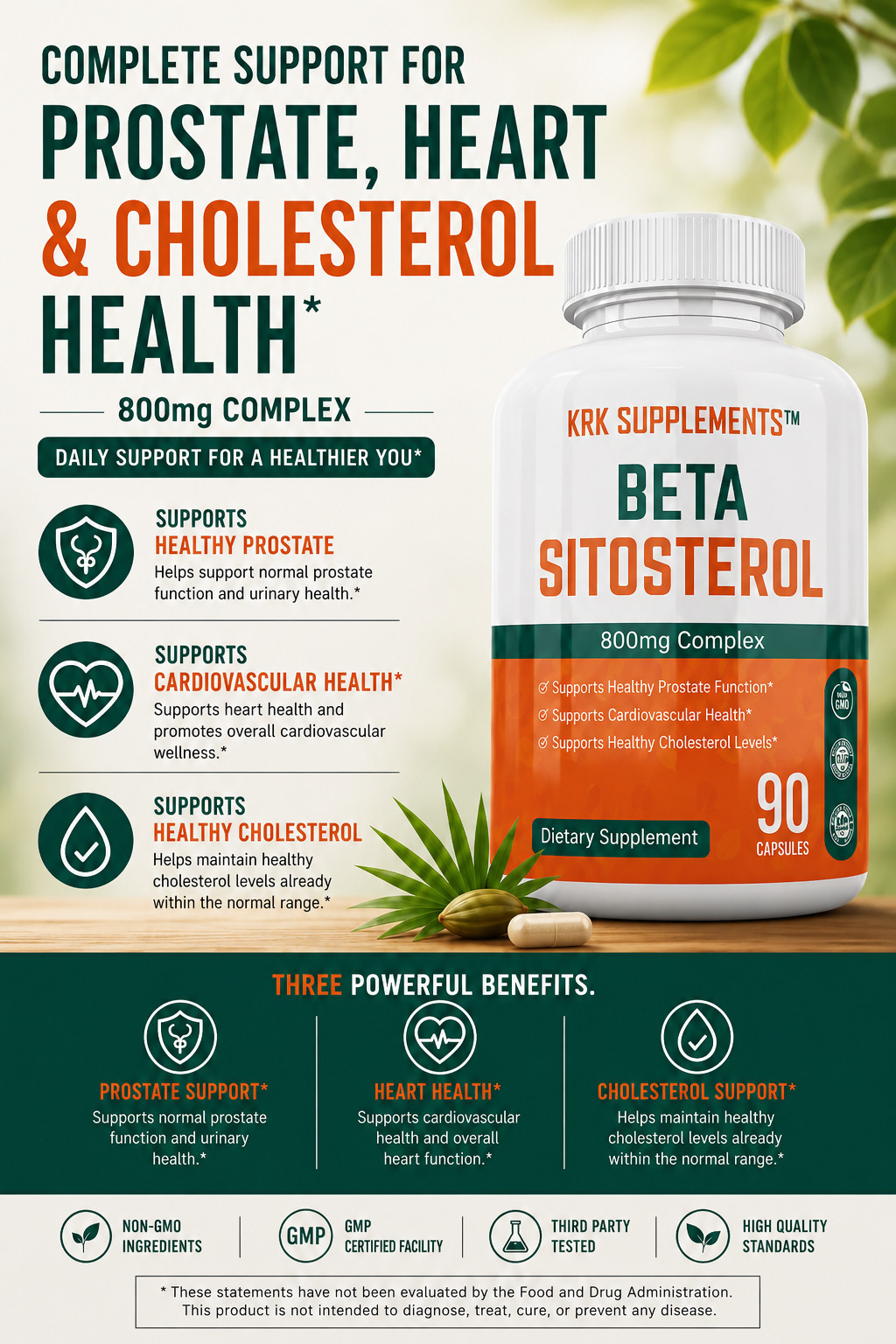 1 pk Beta Sitosterol 800mg Prostate Support Urinary Bladder KRK Supplements