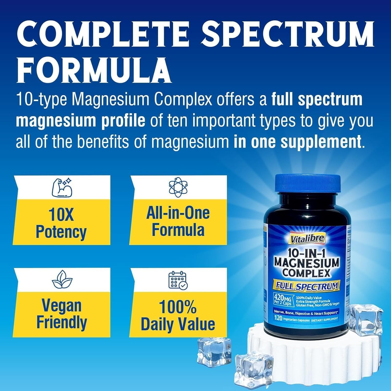 10 in1 Magnesium Complex,420Mg Elemental Magnesium Ultra Nerves&Heart Health 120
