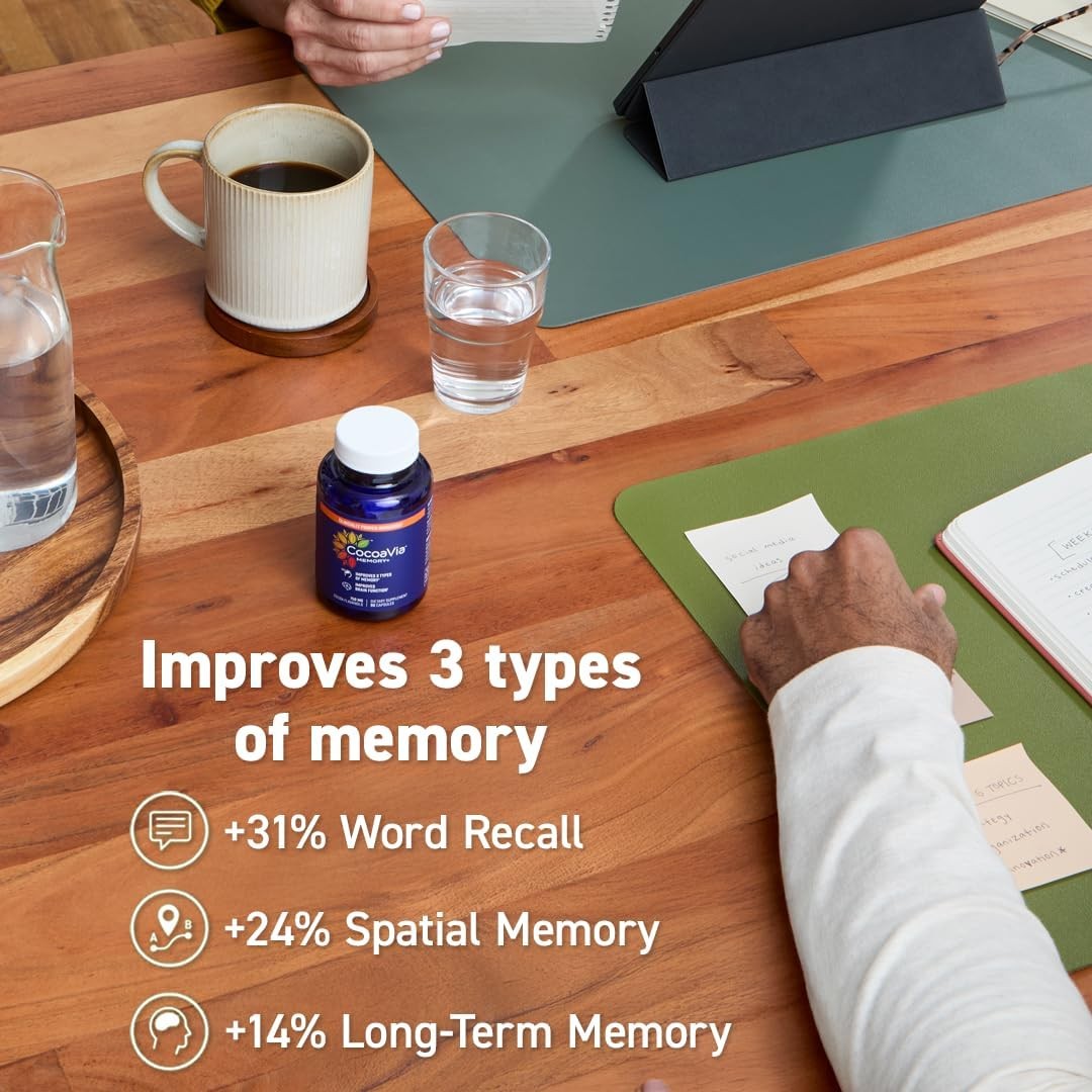 CocoaVia Memory+ Brain Supplement, 60 Day, 750 mg Cocoa 90 Count (Pack of 2)