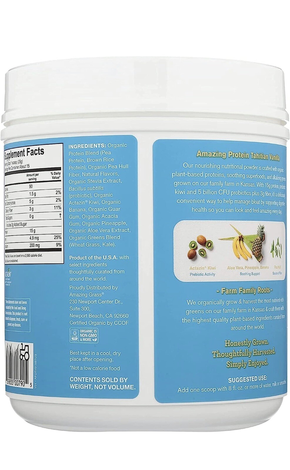 Protein Powder Amazing Grass DIGEST Vegan + Probiotics, Tahitian Vanilla, 2 Pack