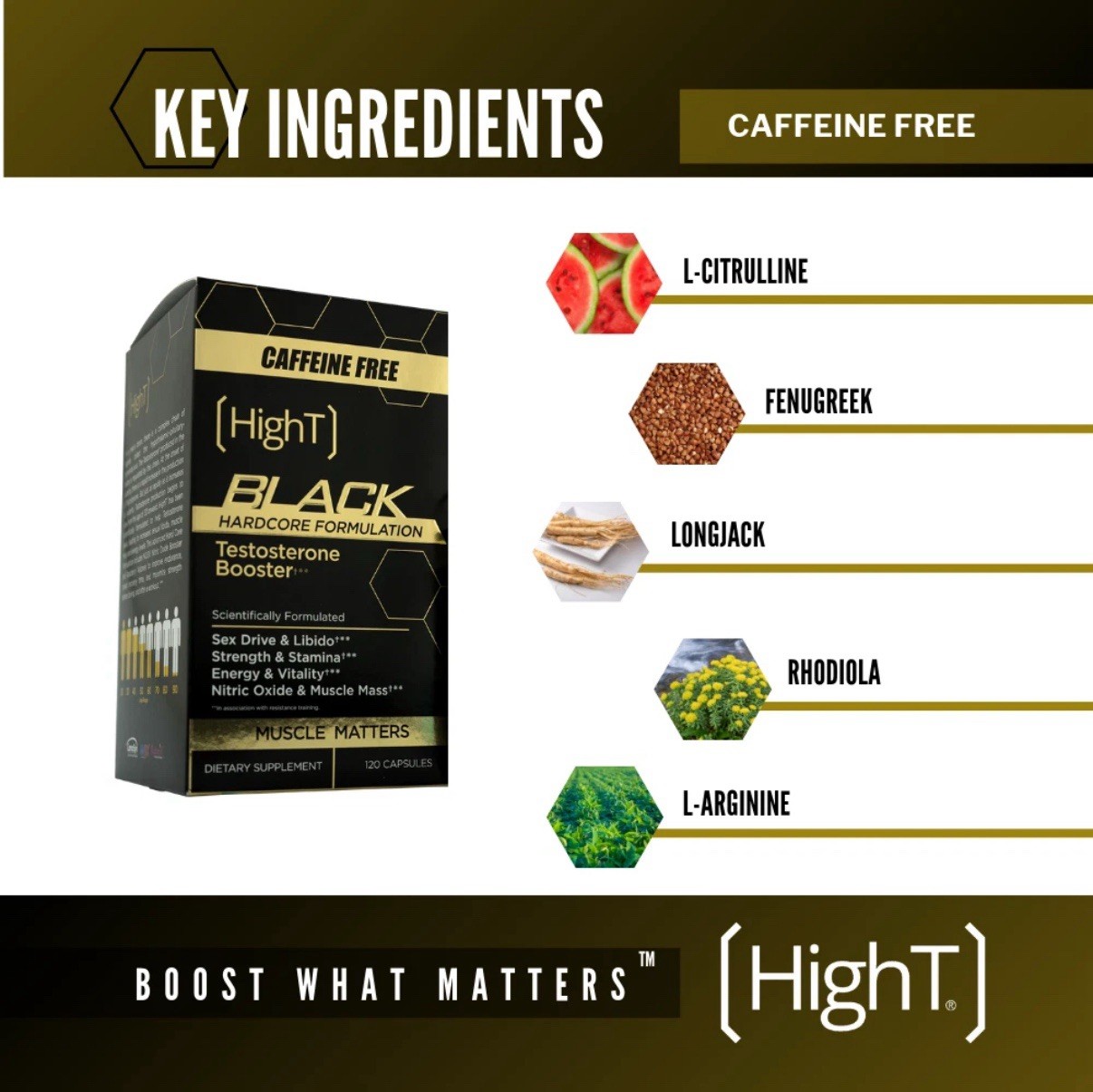 High T Black Caffeine Free – Testosterone Booster- 120 Capsules